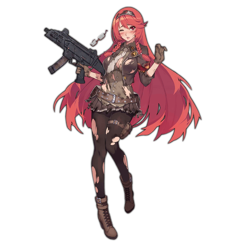 1girl ankle_boots bangs black_legwear blush boots breasts brown_footwear brown_gloves cleavage cross-laced_footwear cz_scorpion_evo_3 evo_3_(girls_frontline) eyebrows_visible_through_hair eyewear_removed full_body girls_frontline glasses gloves gun hairband hands_up holding holding_gun holding_weapon kugi_ta_hori_taira lace-up_boots long_hair looking_at_viewer medium_breasts miniskirt official_art one_eye_closed pantyhose parted_lips pleated_skirt semi-rimless_eyewear shadow skirt solo submachine_gun torn_clothes torn_legwear transparent_background trigger_discipline under-rim_eyewear watermark weapon
