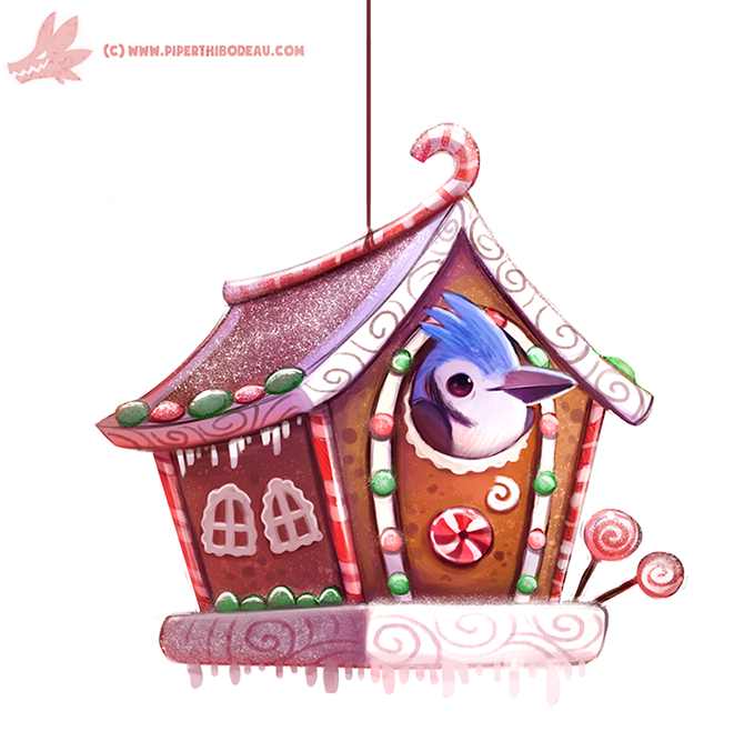 avian bird birdhouse blue_jay candy candy_cane corvid cryptid-creations food jay_(bird) lollipop new_world_jay peppermint