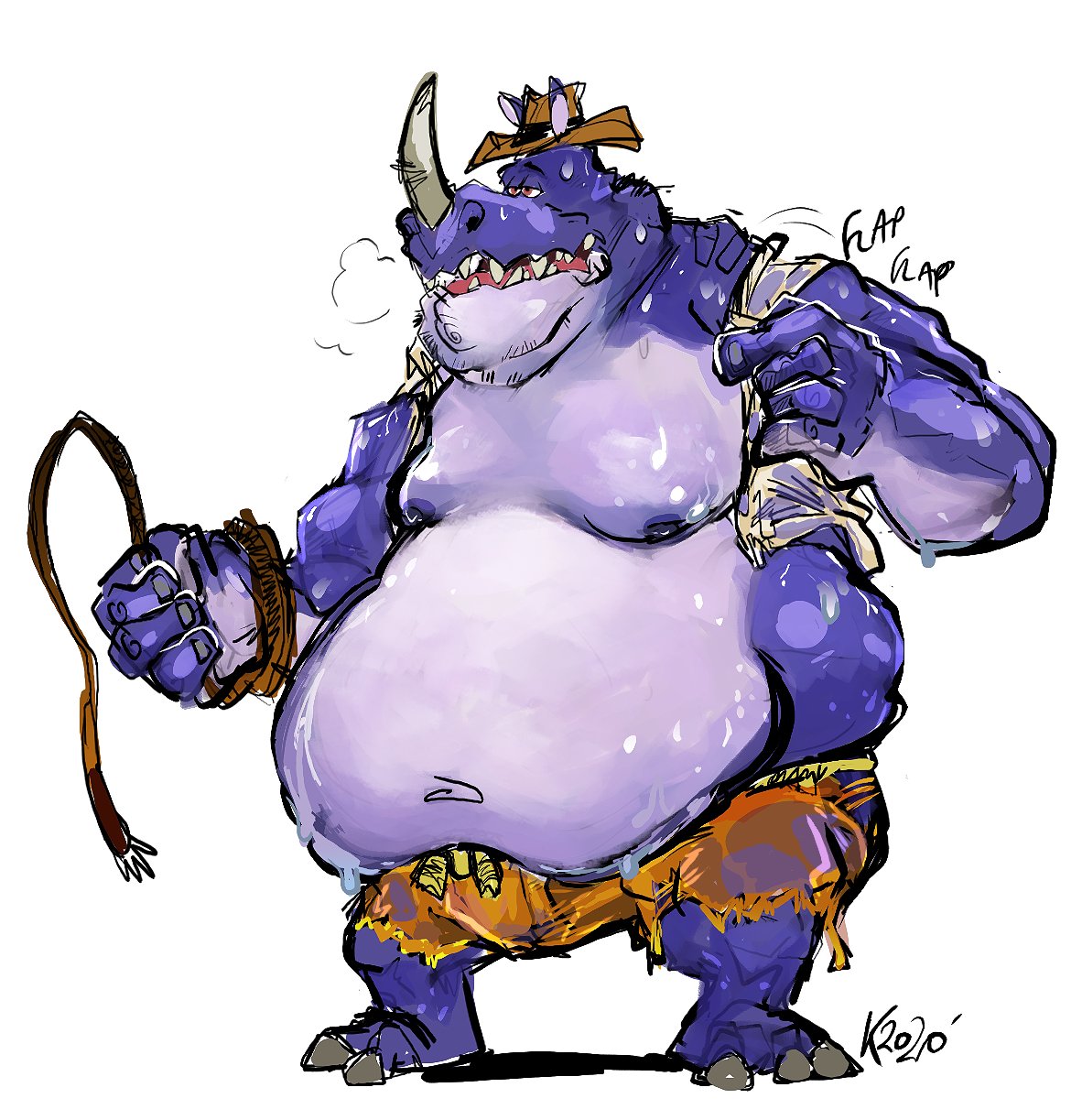 activision anthro aokmaidu belly big_belly bodily_fluids breath clothed clothing dewlap_(anatomy) double_chin hat headgear headwear heat_(temperature) hi_res holding_object holding_whip horn huff male mammal moobs navel nipples obese obese_male open_mouth open_shirt overheated overweight overweight_male rhinocerotoid rhynoc shirt simple_background solo sound_effects spyro_the_dragon standing sweat teeth tongue topwear torn_clothing video_games whip white_background