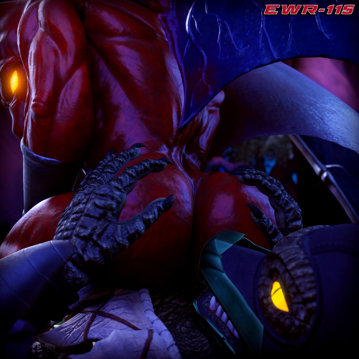 3d_(artwork) big_butt bracelet butt capcom demon's_crest digital_media_(artwork) duo ewr_115 firebrand gargoyle's_quest green_body green_scales hand_on_butt hi_res humanoid humanoid_pointy_ears jewelry male male/male membrane_(anatomy) membranous_wings mortal_kombat nude red_body reptile_(mortal_kombat) scales sitting_on_another wings