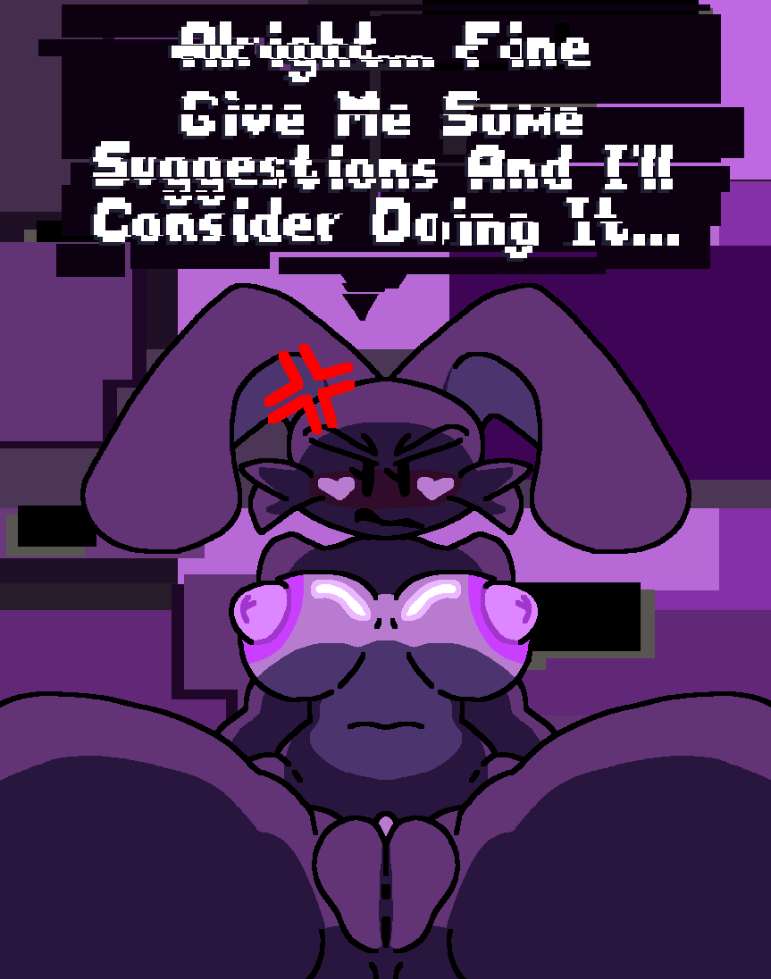 &lt;3 angry anthro areola big_breasts black_eyes blush breasts chaoticdream cheek_tuft dialogue digital_creature english_text facial_tuft female five_nights_at_freddy's genitals lagomorph leporid looking_at_viewer mammal navel nipples purple_areola purple_background purple_nipples pussy rabbit scottgames shadow_bonnie_(fnaf) simple_background solo speech_bubble spread_legs spreading talking_to_viewer text thick_thighs tuft wide_hips