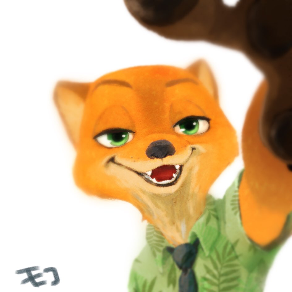 1:1 2017 anthro canid canine disney fox fur green_eyes mammal monmokamoko nick_wilde open_mouth open_smile orange_body orange_fur red_fox smile solo zootopia