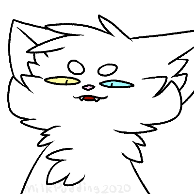 1:1 2020 alpha_channel blue_eyes cute_fangs domestic_cat felid feline felis fluffy fur heterochromia low_res mammal milkpudding open_mouth pink_nose pudding_(milkpudding) signature smile white_body white_fur yellow_eyes