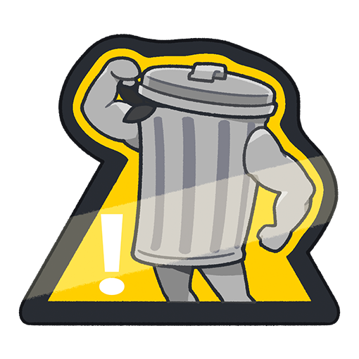! chibi clenched_hands english_commentary flexing honkai:_star_rail honkai_(series) muscular official_art sign standing transparent_background trash_bag trash_can warning_sign