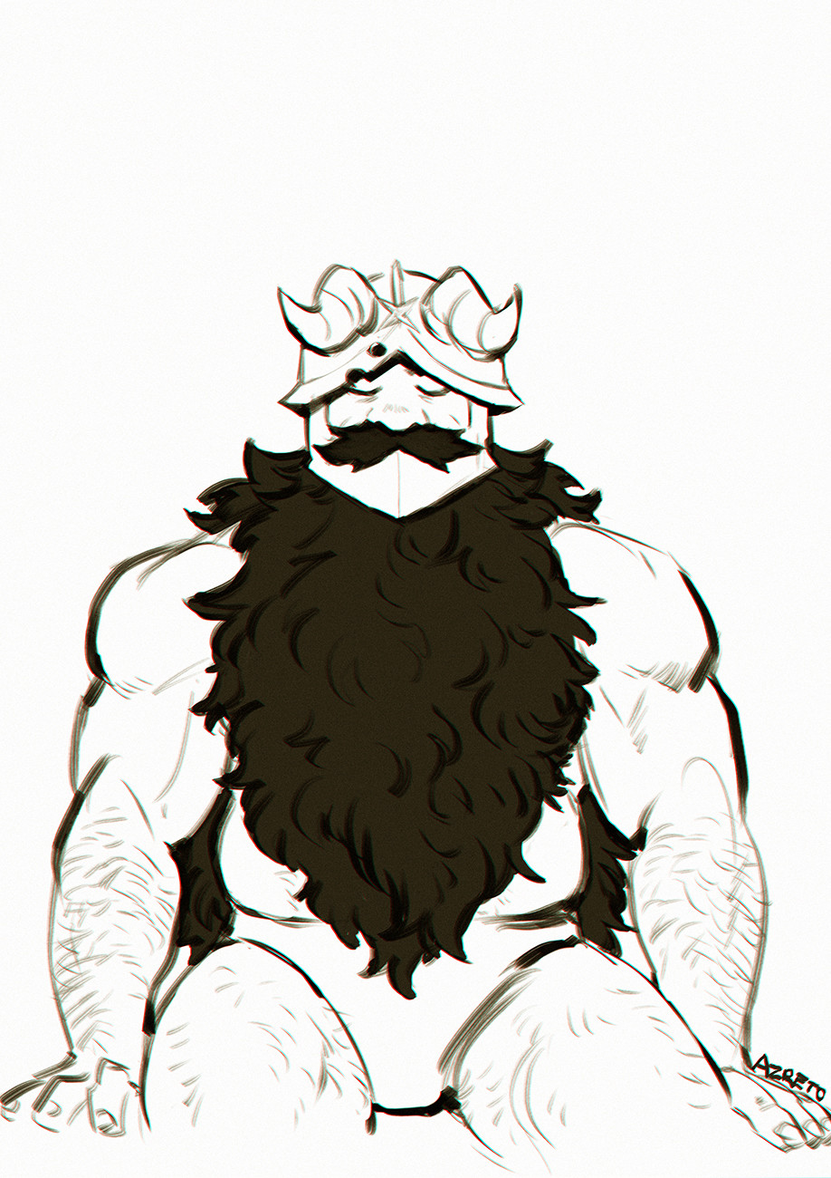 1boy azreto bara beard briefs closed_eyes cowboy_shot dungeon_meshi dwarf facial_hair fake_horns greyscale helmet highres horned_helmet horns long_beard male_focus male_underwear meditation monochrome muscular muscular_male senshi_(dungeon_meshi) sitting solo sparse_leg_hair strongman_waist thick_arm_hair thick_mustache thighs underwear very_long_beard