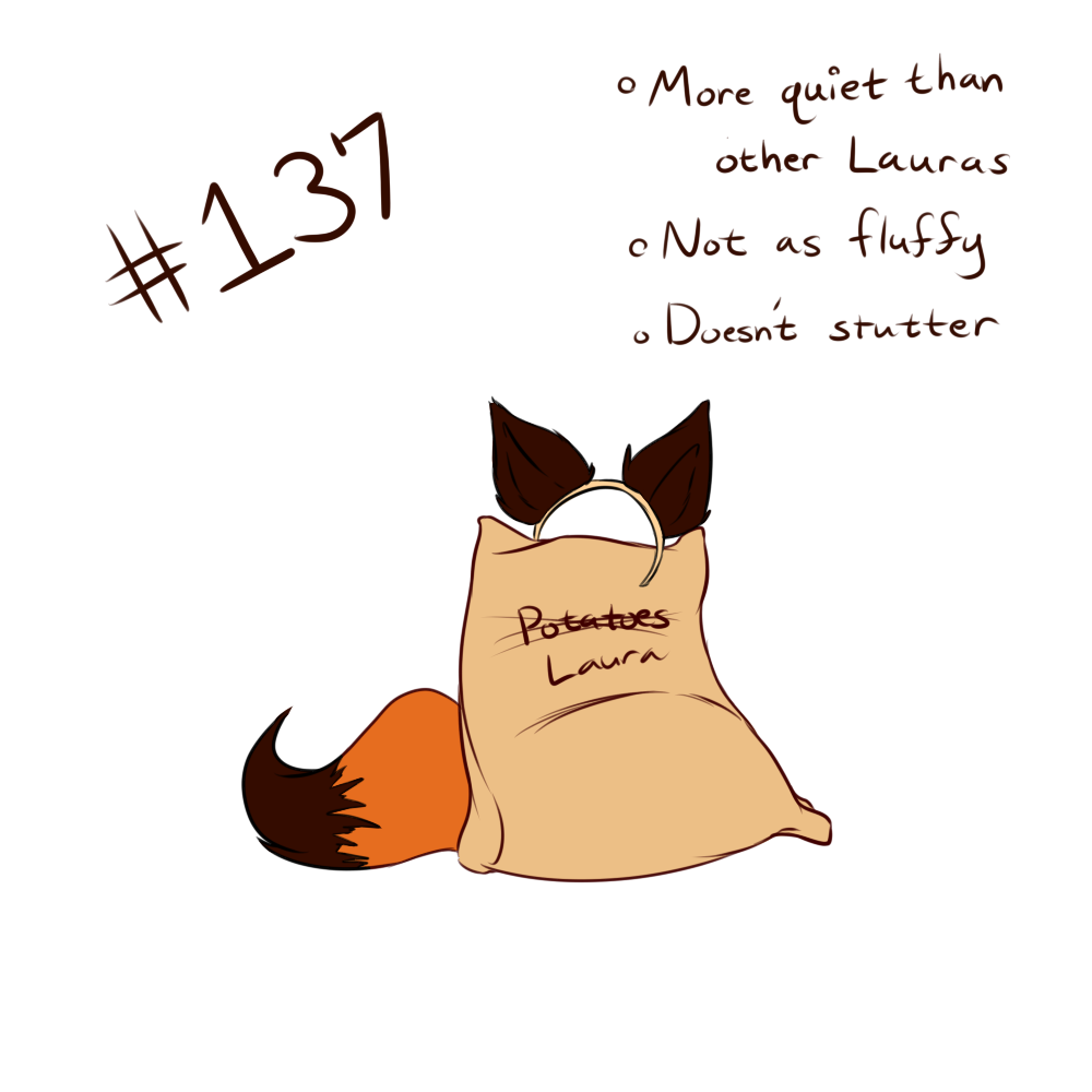 1:1 2020 ambiguous_gender canid canine english_text fluffy fox fur humor joke laura_(twokinds) mammal number orange_body orange_fur orange_tail red_fox sack simple_background text twokinds webcomic white_background wolfie-pawz