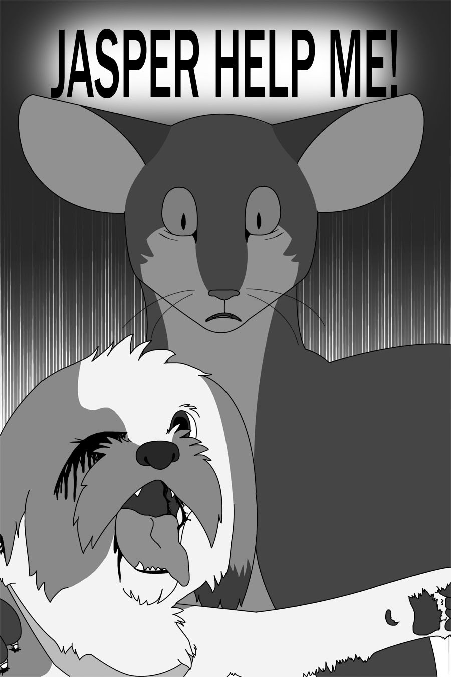 2014 2:3 ambiguous_gender attack blood blood_from_eye blood_from_mouth blood_in_mouth bodily_fluids calling_for_help canid canine canis collar comic dialogue digital_drawing_(artwork) digital_media_(artwork) diogee_(serenity) domestic_cat domestic_dog duo english_text felid feline felis female_(lore) feral floppy_ears fur gore greyscale hi_res horrified jasper_(serenity) lop_ears male_(lore) mammal missing_eye monochrome open_mouth oriental_shorthair pawpads pupils sebdoggo serenity_(comic) shih_tzu slit_pupils talking_feral teeth text tongue tongue_out toy_dog whiskers