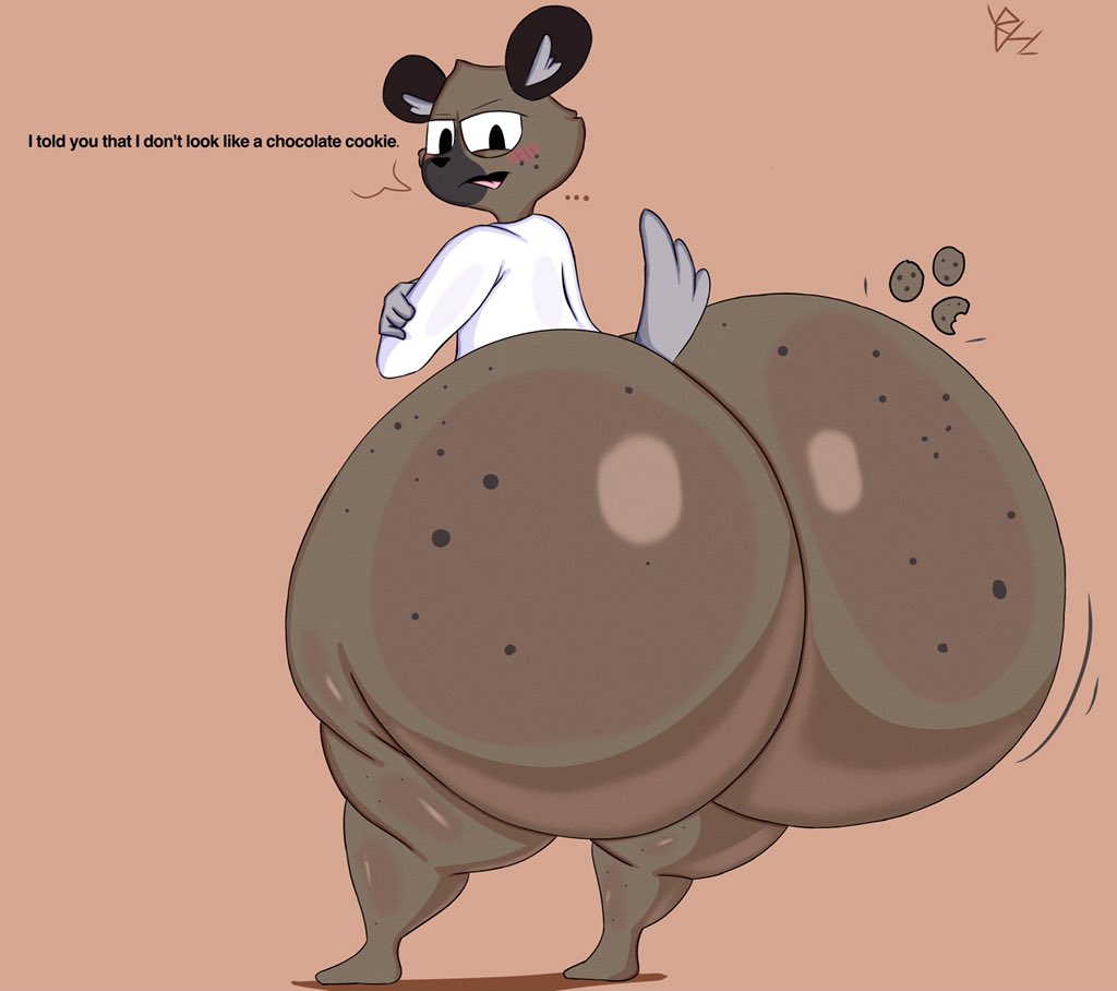 aggretsuko big_butt butt english_text haida_(aggretsuko) huge_butt hyena hyper hyper_butt male mammal presenting presenting_hindquarters sanrio shaking_butt simple_background solo text yoshuacomoyoshu