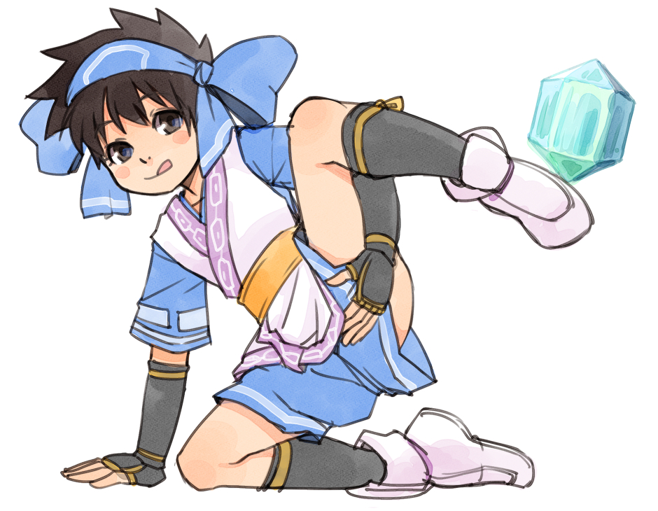 1girl :p ainu_clothes brown_eyes brown_hair crystal fighting_game fingerless_gloves gloves hand_gesture headband leg_lift looking_at_viewer presenting rimururu samurai_spirits sexually_suggestive shoes short_hair shorts simple_background socks solo spread_legs stupa13a teenage tongue tongue_out traditional_clothes white_background