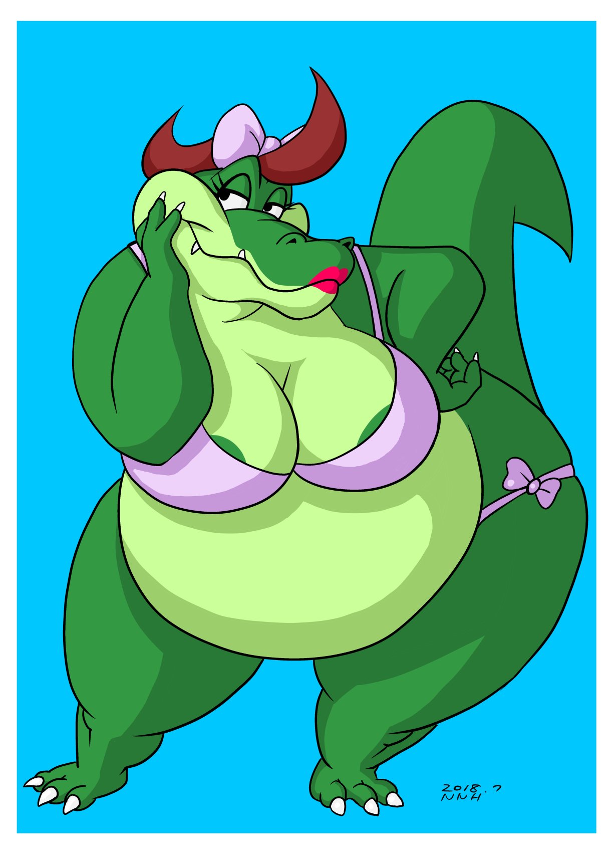 anthro areola belly better_version_at_source big_belly big_boo big_breasts border breasts crocodile crocodilian crocodylid female hi_res lipstick makeup neko_no_hito overweight reptile scalie solo tiny_toon_adventures warner_brothers white_border