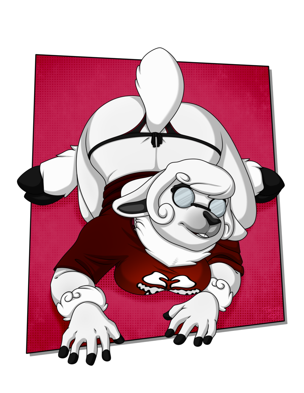 alpha_channel anthro black_nose bovid breasts caprine clothing curled_hair eyewear female fingers fur glasses hair hi_res hooved_fingers hooves mammal os scut_tail sheep solo thong underwear white_body white_fur white_hair