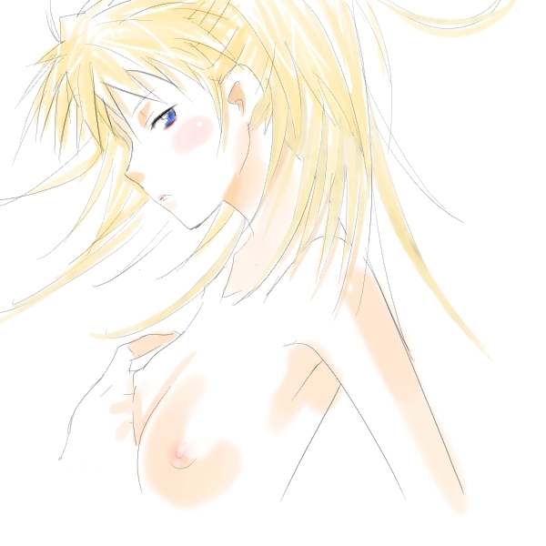 blonde_hair blue_eyes breasts long_hair looking_back neon_genesis_evangelion non-web_source small_breasts solo souryuu_asuka_langley