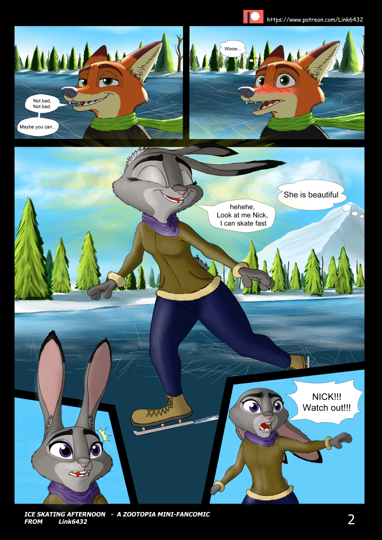 2020 canid canine clothed clothing comic dialogue digital_media_(artwork) disney english_text fancomic female fox green_eyes ice ice_skating_afternoon judy_hopps lagomorph leporid link6432 male mammal nick_wilde purple_eyes rabbit simple_background skating smile text zootopia
