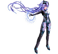 1girl bodysuit cundodeviant english_commentary headgear long_hair lowres neptune_(series) next_purple outstretched_arm pixel_art purple_bodysuit purple_hair shiny shiny_hair solo transparent_background very_long_hair