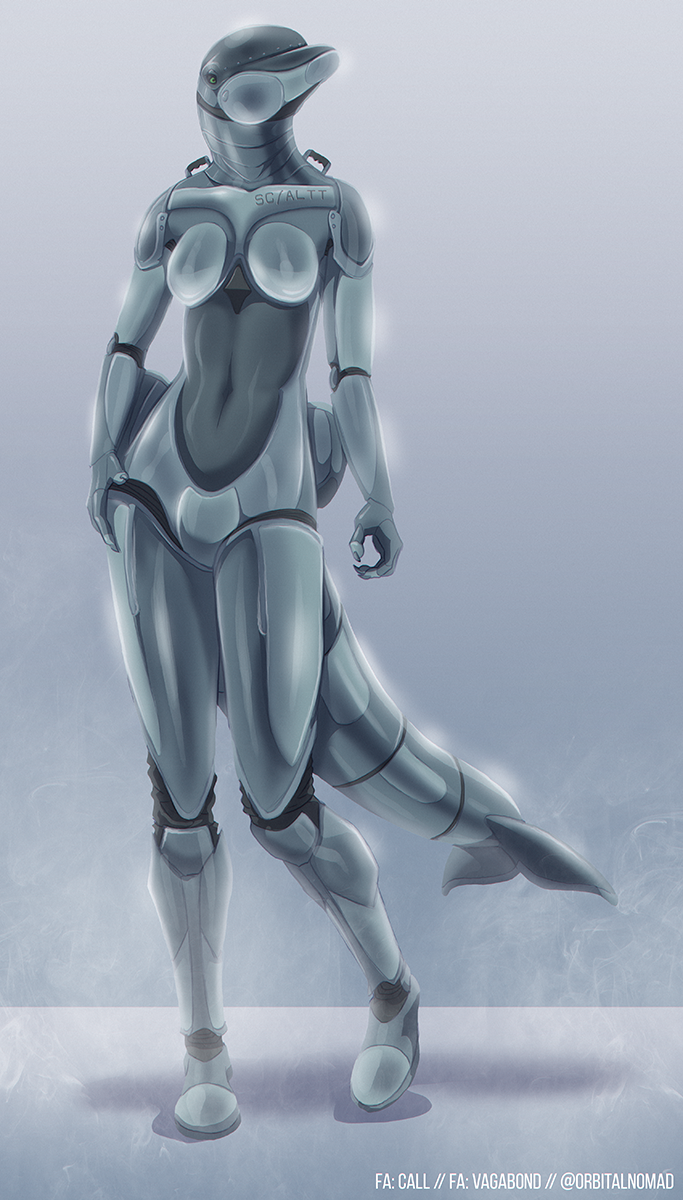 anthro breasts cetacean claws delphinoid featureless_breasts featureless_crotch female hi_res machine mammal marine nude robot solo toothed_whale vagabond_(artist)
