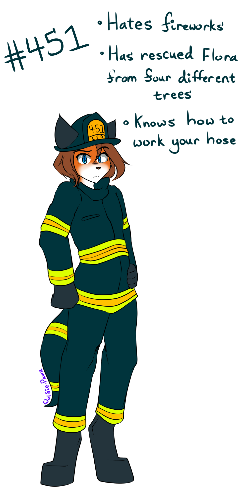 1:2 2020 4_toes anthro armor biped blothed bottomwear brown_hair brown_nose canid canine canis clothed clothing countershade_face countershading digital_media_(artwork) english_text fahrenheit_451 female firefighter firefighter_helmet firefighter_uniform footwear fox front_view full-length_portrait fur green_bottomwear green_clothing green_helmet green_jacket green_pants hair headgear helmet hero hi_res laura_(twokinds) looking_at_viewer mammal number orange_body orange_fur pants portrait red_fox signature simple_background solo text toes twokinds webcomic white_background wolfie-pawz