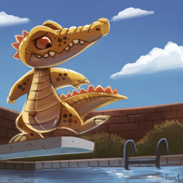 alligator alligatorid cloud crocodilian cryptid-creations day plant reptile scalie shrub sky solo swimming_pool