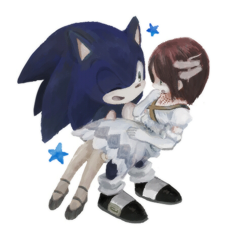 2013 anthro blue_body blue_fur bridal_carry bukikobuta carrying clothing dress duo eulipotyphlan female footwear fur gloves green_eyes hair handwear hedgehog human looking_at_another low_res male mammal one_eye_closed princess_elise_the_third red_hair shoes simple_background sonic_the_hedgehog sonic_the_hedgehog_(series) star white_background white_clothing white_dress wink