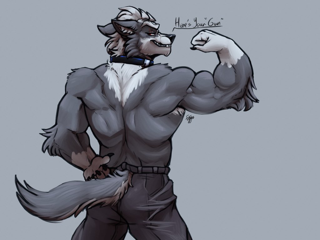 2020 5_fingers anthro armpit_hair back_muscles biceps biped body_hair bottomwear butt canid canine canis claws clothed clothing collar eggubboyo fangs fingers flexing flexing_bicep fur grey_body grey_fur hair looking_at_viewer male mammal muscular muscular_male nintendo partially_clothed rear_view scar simple_background smile smirk solo star_fox text topless video_games wolf wolf_o'donnell