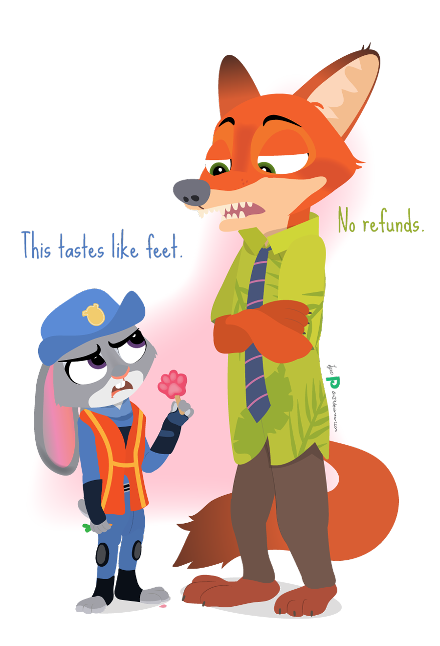 2016 alpha_channel ambiguous_gender anthro barefoot buckteeth canid canine clothed clothing crossed_arms dialogue disney dm29 duo ears_down food fox frown fully_clothed fur grey_body grey_fur hi_res holding_food holding_object judy_hopps lagomorph leporid male mammal nick_wilde orange_body orange_fur pawpsicle pivoted_ears popsicle rabbit red_fox simple_background standing teeth transparent_background zootopia