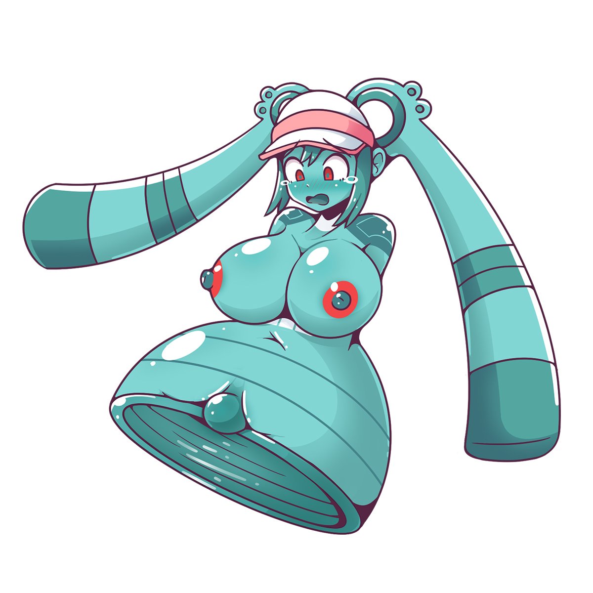 alternate_species animate_inanimate big_breasts big_pussy blush bodily_fluids breasts bronzong clitoris clothing female genitals hat headgear headwear hi_res hyper hyper_genitalia hyper_pussy implied_transformation inksgirls navel nintendo nipples not_furry open_mouth pok&eacute;mon pok&eacute;mon_(species) pussy red_eyes rosa_(pok&eacute;mon) simple_background solo tears video_games white_background