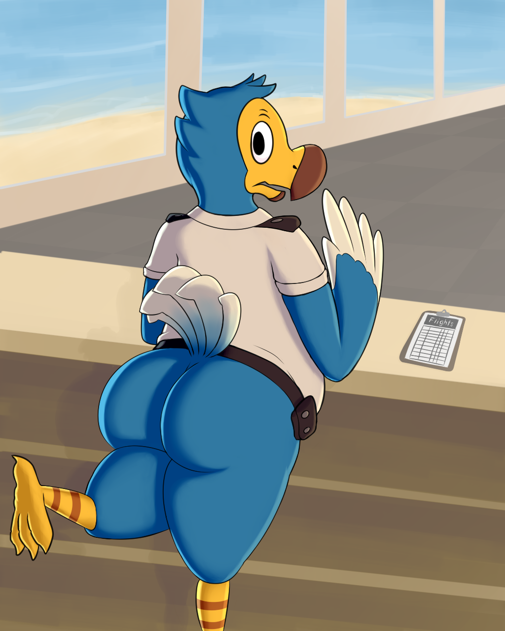 animal_crossing anthro avian bird bottomless butt clothed clothing columbid dodo hi_res looking_back male nintendo orville_(animal_crossing) otherthatguy solo video_games