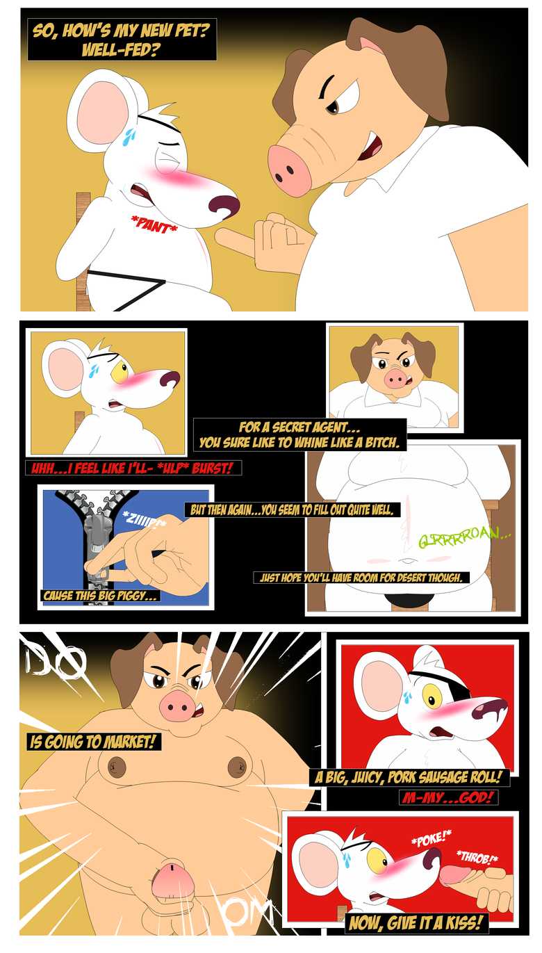 anthro danger_mouse domestic_pig duo eye_patch eyewear feeding fellatio forced forced_oral genitals hi_res male male/male mammal mouse murid murine oral overweight penile penis rodent sex suid suina sus_(pig) unknown_artist