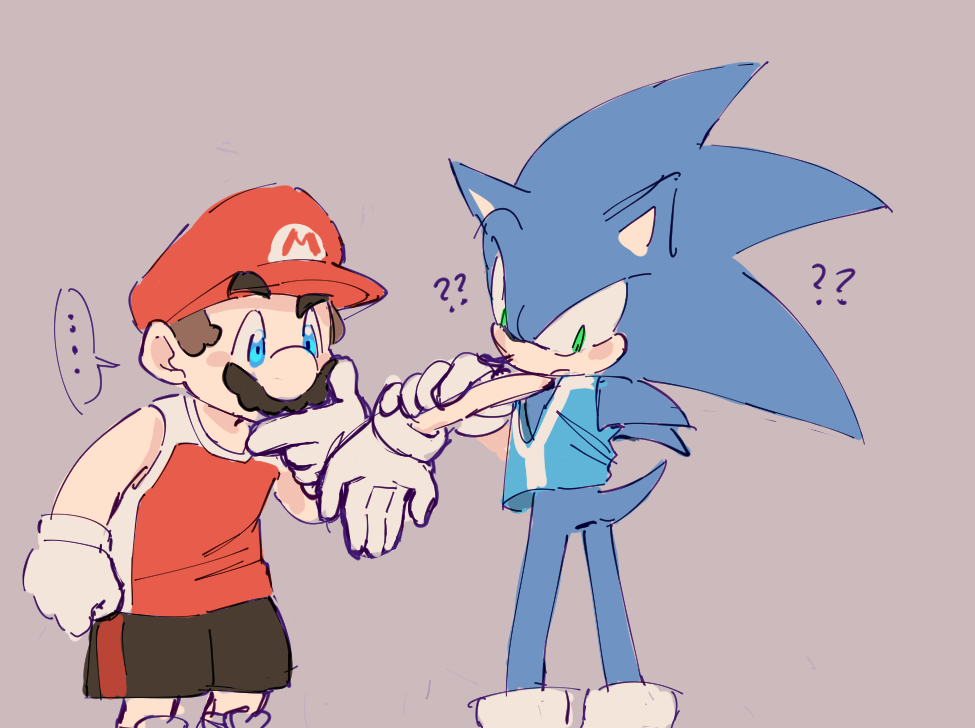 ... 2019 5_fingers ? anthro blue_body blue_eyes blue_fur bottomless bottomwear clothed clothing confusion crossover cutie_png duo eulipotyphlan eyebrows facial_hair fingers footwear fur gloves green_eyes grey_background handwear hat headgear headwear hedgehog human looking_back male mammal mario mario_&amp;_sonic_at_the_olympic_games mario_bros mustache nintendo pink_background raised_eyebrow shirt shoes short_tail shorts simple_background sonic_the_hedgehog sonic_the_hedgehog_(series) thinking topwear video_games white_clothing white_gloves