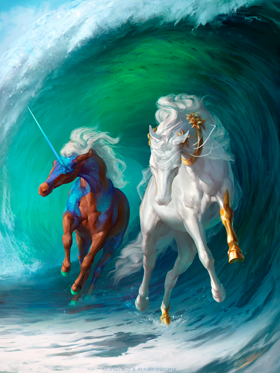 2020 alsareslynx ambiguous_gender digital_media_(artwork) duo equid feral hair hi_res hooves horn mammal unicorn white_hair