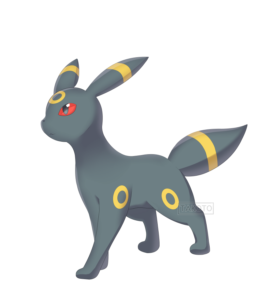 2020 black_body black_fur canid canine digital_media_(artwork) eeveelution feral fur mammal nintendo pok&eacute;mon pok&eacute;mon_(species) red_eyes simple_background smile solo standing takoto umbreon video_games