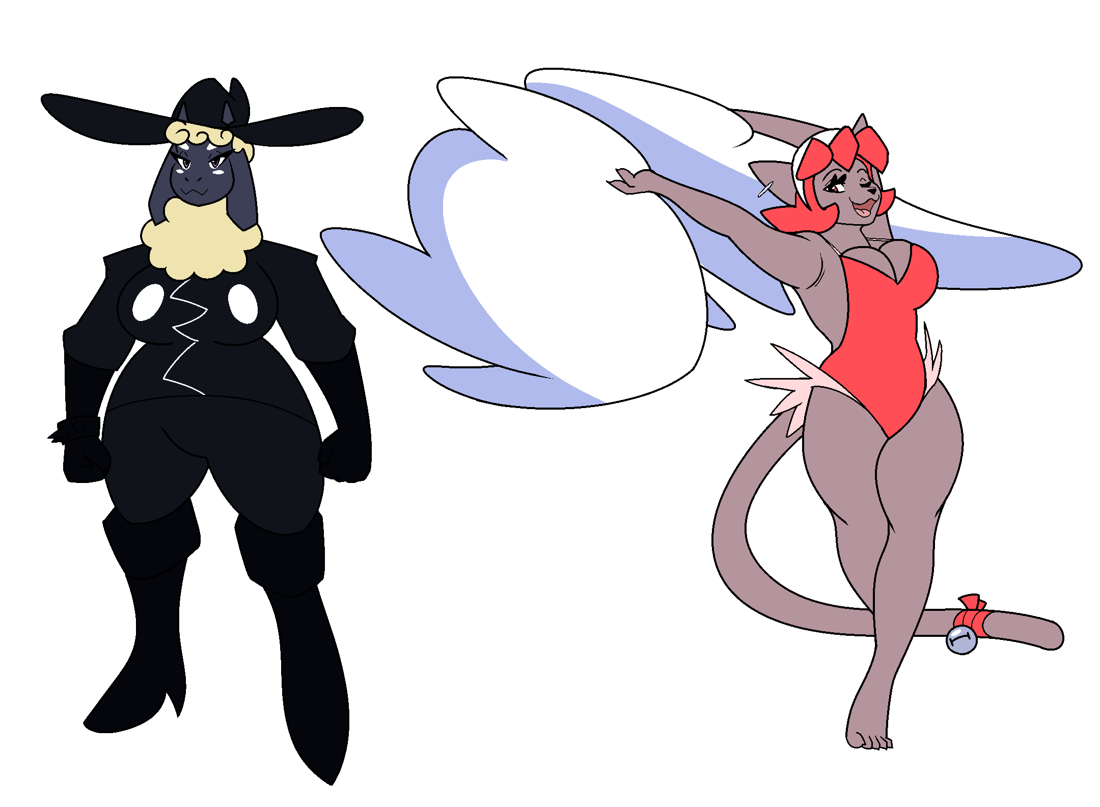anthro bell big_breasts boots bovid breasts caprine clothing dancer_outfit duo felid feline female footwear hat headgear headwear hi_res legwear magic_user mammal misterhinotori one-piece_swimsuit sheep sheep_witch swimwear thigh_boots thigh_highs witch witch_hat