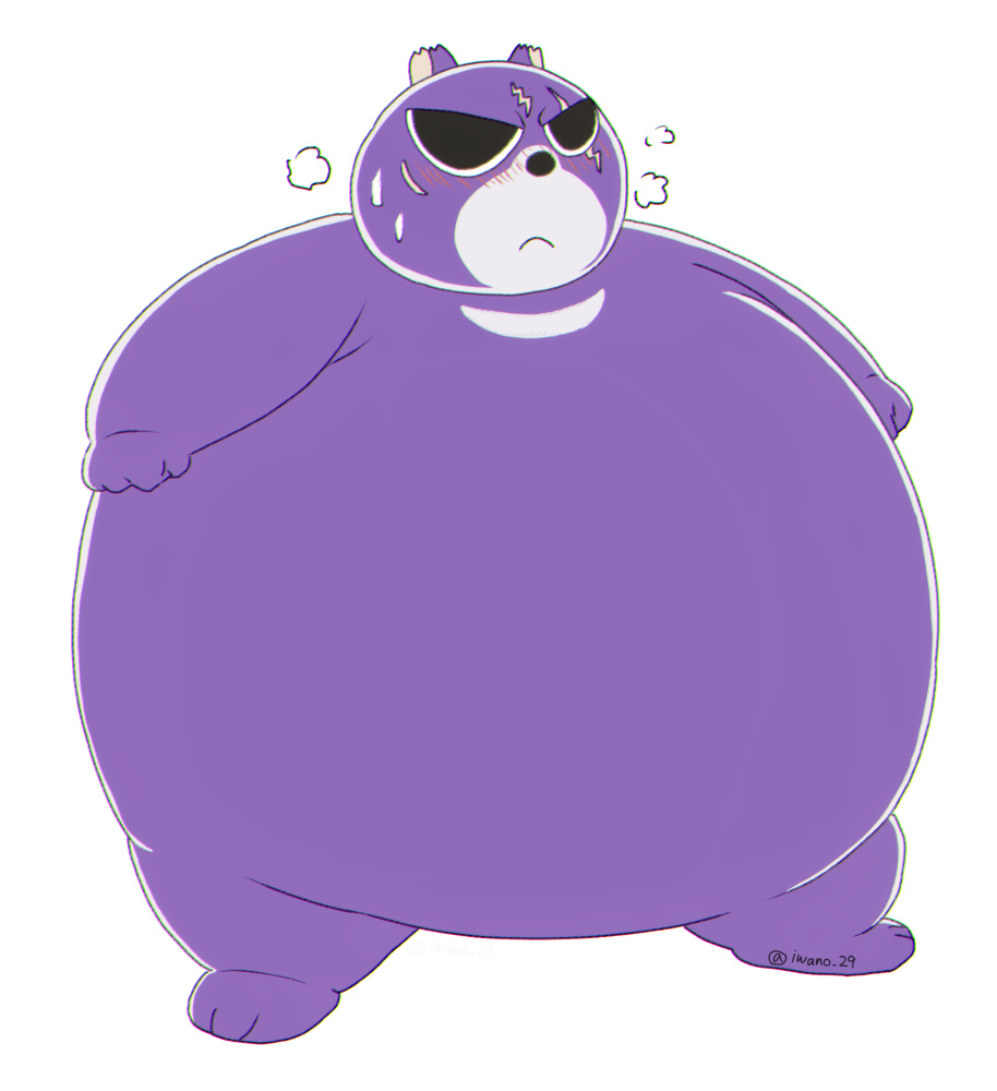 2020 belly black_bear blush bodily_fluids bono_bono higuma_no_taishou iwano mammal moon_bear obese overweight purple_body scar simple_background sweat ursid ursine white_background