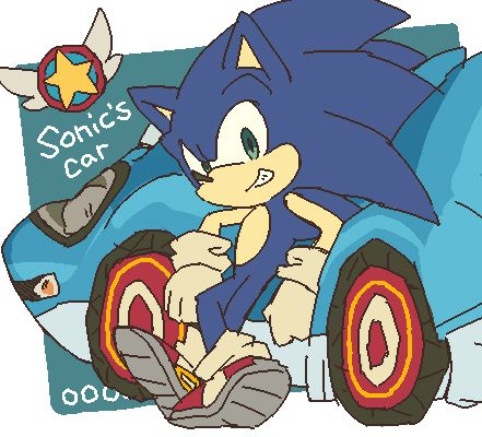 2019 anthro blue_body blue_fur bukikobuta car clothing crossed_legs eulipotyphlan footwear fur gloves green_eyes grin handwear hedgehog leaning leaning_back low_res male mammal shoes simple_background smile solo sonic_the_hedgehog sonic_the_hedgehog_(series) vehicle