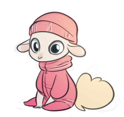 ambiguous_gender anthro baby blue_eyes bovid breaking_bad caprine clothed clothing coconutmilkyway fluffy fluffy_tail fur goat hair holly_white low_res mammal pink_clothing simple_background solo white_background white_body white_fur young