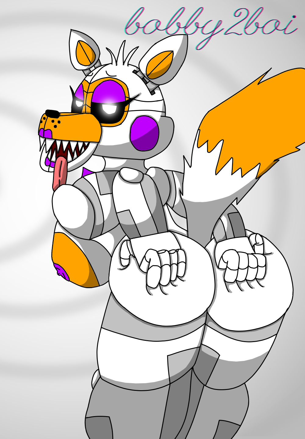animatronic anthro big_breasts big_butt bobby2boi breasts butt butt_grab canid canine female five_nights_at_freddy's five_nights_at_freddy's_world fox hand_on_butt hi_res lolbit_(fnaf) machine mammal robot sister_location solo thick_thighs tongue tongue_out video_games wide_hips
