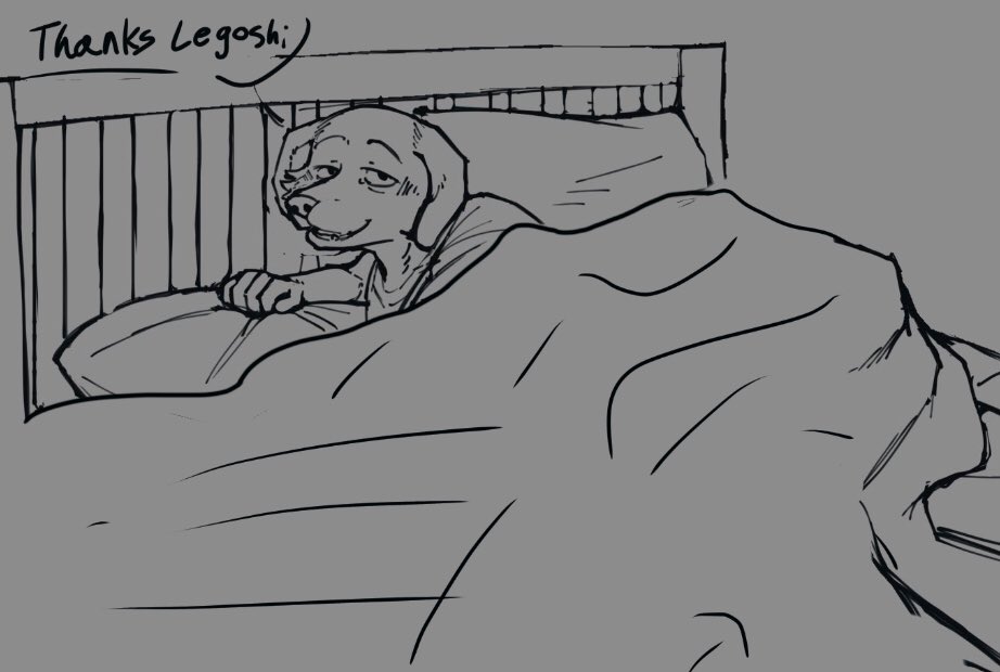 anthro beastars bed bedroom bedroom_eyes bird_dog canid canine canis domestic_dog edit eggubboyo fur furniture golden_retriever hunting_dog jack_(beastars) male mammal monochrome narrowed_eyes retriever seductive text