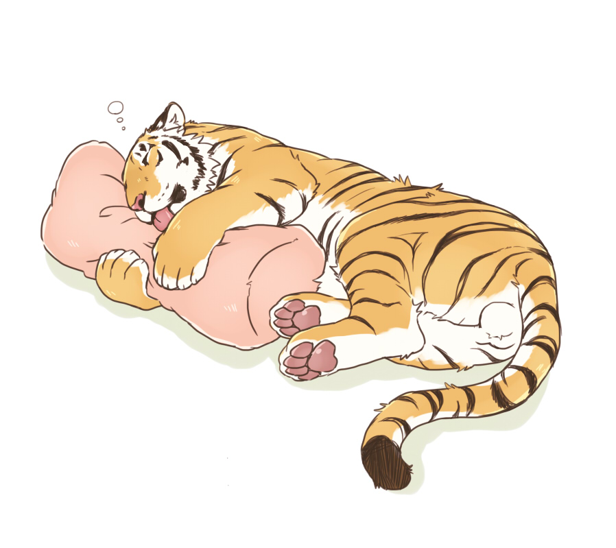 2014 balls felid feral genitals giraffe_(artist) lying male mammal pantherine pillow simple_background solo tiger white_background