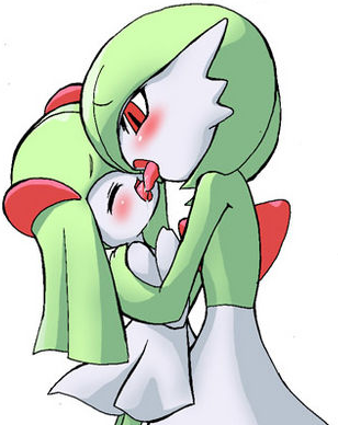 azuma_doguu blush doguu female gardevoir kirlia kiss kissing lesbian lowres makeout nintendo pok&#233;mon pokemon saliva tongue video_games yuri