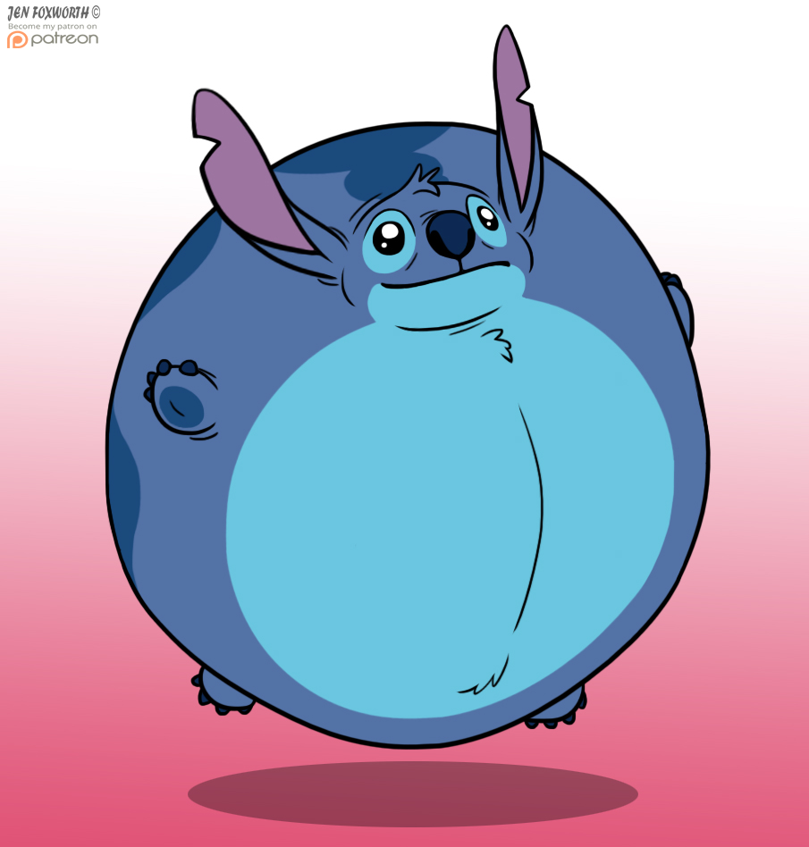 2020 4_fingers 4_toes alien ambiguous_gender back_markings black_eyes blue_body blue_fur blue_nose chest_tuft digital_media_(artwork) disney experiment_(lilo_and_stitch) fingers floating fur gradient_background head_tuft inflation jen_foxworth lilo_and_stitch male_(lore) markings notched_ear patreon simple_background solo stitch_(lilo_and_stitch) toes tuft