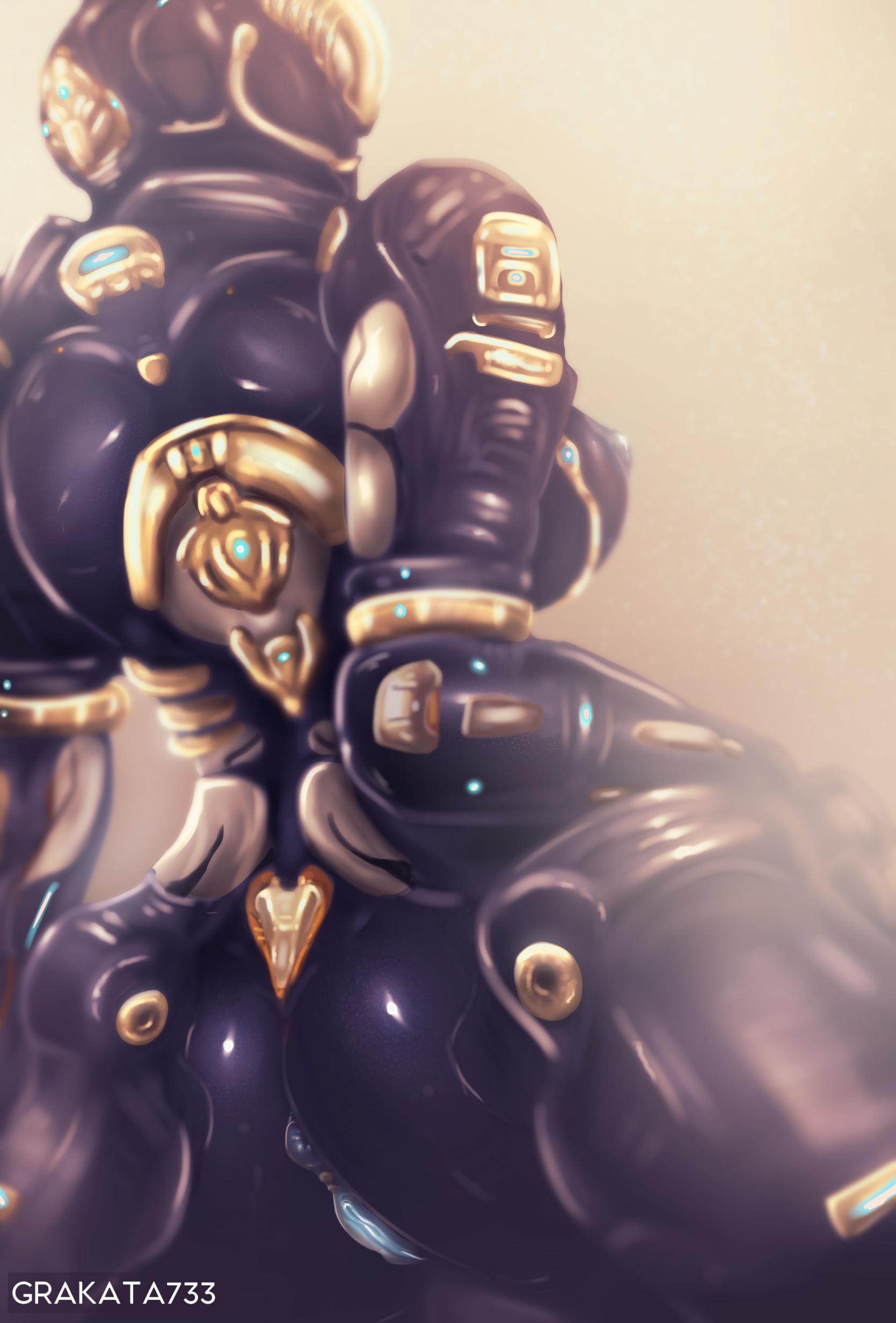 absurd_res alien alien_humanoid anal big_breasts big_butt black_body black_skin blue_nipples blue_pussy breasts butt clothed clothing equinox_(warframe) female genitals gold_skin grakata733 hi_res humanoid looking_at_another machine nipples nude prime_warframe pussy rear_view robot robot_humanoid simple_background solo video_games warframe white_body white_skin