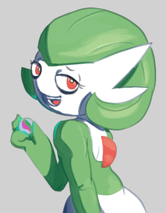 bedroom_eyes female gardevoir gardy_(oofrowdy) grey_background humanoid looking_at_viewer looking_back mega_stone narrowed_eyes nintendo not_furry oofrowdy open_mouth pok&eacute;mon pok&eacute;mon_(species) red_eyes seductive simple_background sketch smile solo video_games