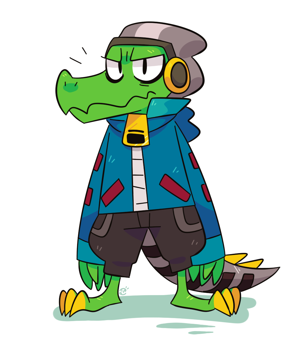 3_toes 4_fingers beanie bottomwear claws clothing crocodile crocodilian crocodylid cybernetics fingers hat headgear headphones headwear hoodie iconicisaac latch lethal_league long_tail looking_at_viewer machine metal_tail pants prosthetic reptile scalie toes topwear video_games zipper