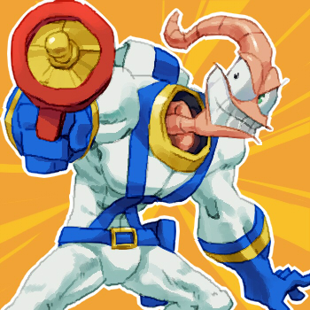 1:1 2015 annelid belt bodysuit clothing earthworm earthworm_jim earthworm_jim_(series) gun handgun low_res male nemurism ranged_weapon skinsuit smile solo tight_clothing weapon worm