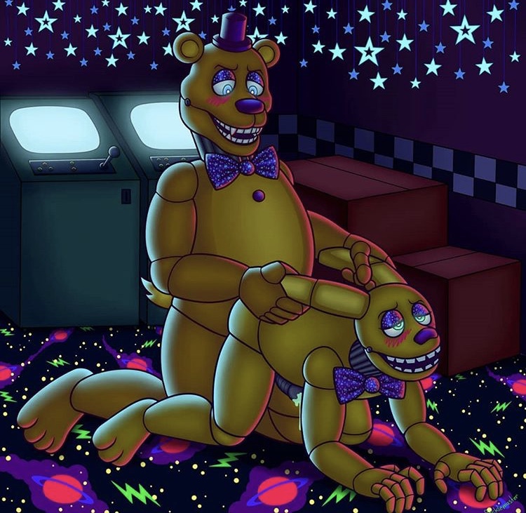 ahegao all_fours animatronic anthro arcade arcade_game arcade_machine blue_eyes blush bodily_fluids bow_tie colored_cum cum cum_on_penis digital_drawing_(artwork) digital_media_(artwork) doggystyle duo ear_pull five_nights_at_freddy's five_nights_at_freddy's_3 five_nights_at_freddy's_4 fredbear_(fnaf) from_behind_position fur genital_fluids genitals glowing glowing_cum glowing_eyes green_eyes lagomorph leporid looking_pleasured machine male male/male male_penetrated male_penetrating male_penetrating_male mammal metal metal_penis penetration penis rabbit robot sex spring_bonnie_(fnaf) submissive submissive_male tail_tuft tuft unknown_artist unusual_cum ursid video_games yellow_body yellow_fur