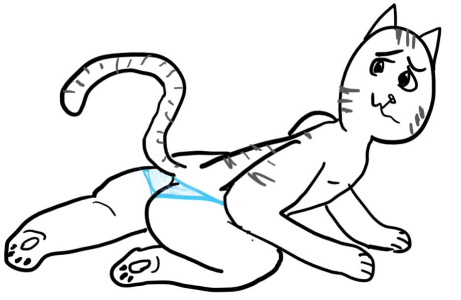 anthro butt clothing curved_tail domestic_cat felid feline felis girly male mammal panties pawpads paws raised_tail solo stripes underwear