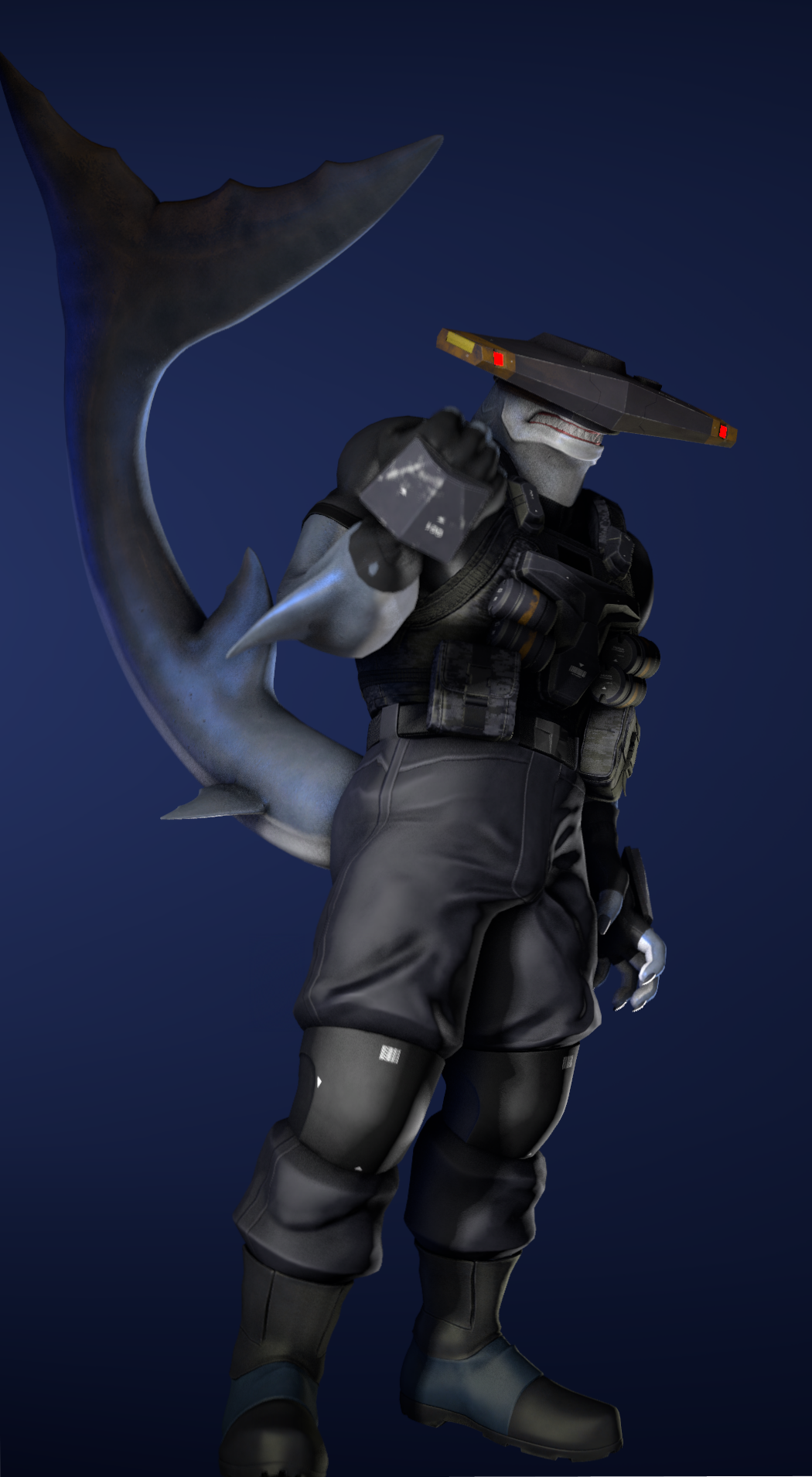 3d_(artwork) anthro armor digital_media_(artwork) fish hammerhead_(petruz) headgear helmet hi_res irondragon5150 male marine shark solo