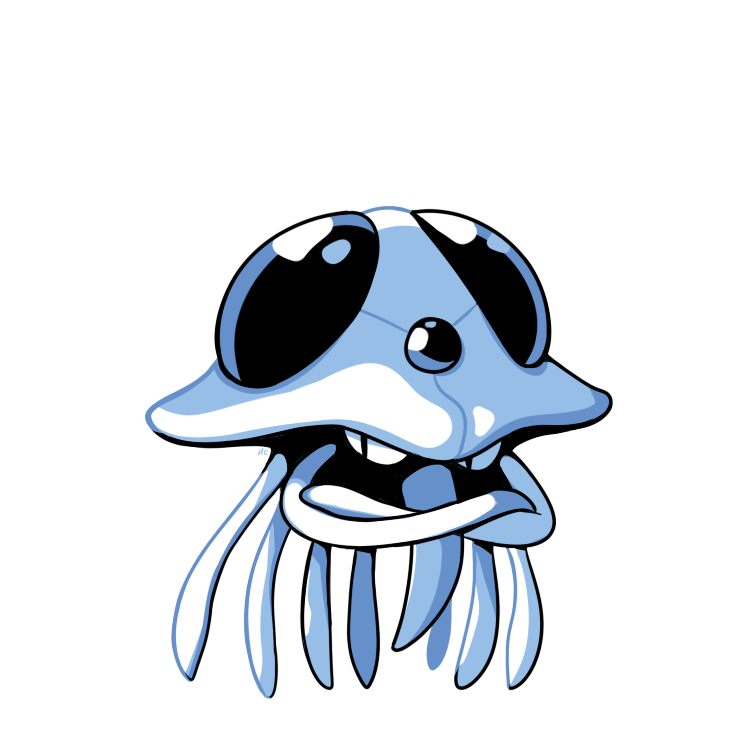 blue_theme commentary creature crossed_arms english_commentary full_body gen_1_pokemon looking_at_viewer no_humans pokemon pokemon_(creature) rumwik signature simple_background solo tentacruel white_background