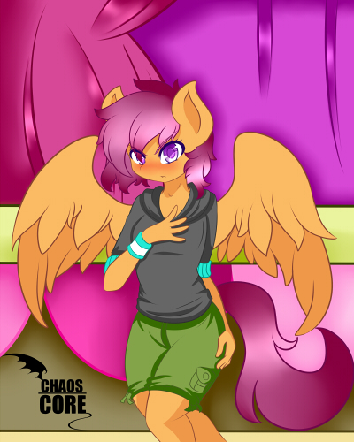 4:5 anthro breasts caoscore clothed clothing equid equine female friendship_is_magic looking_at_viewer low_res mammal my_little_pony orange_body pterippus scootaloo_(mlp) small_breasts solo wings