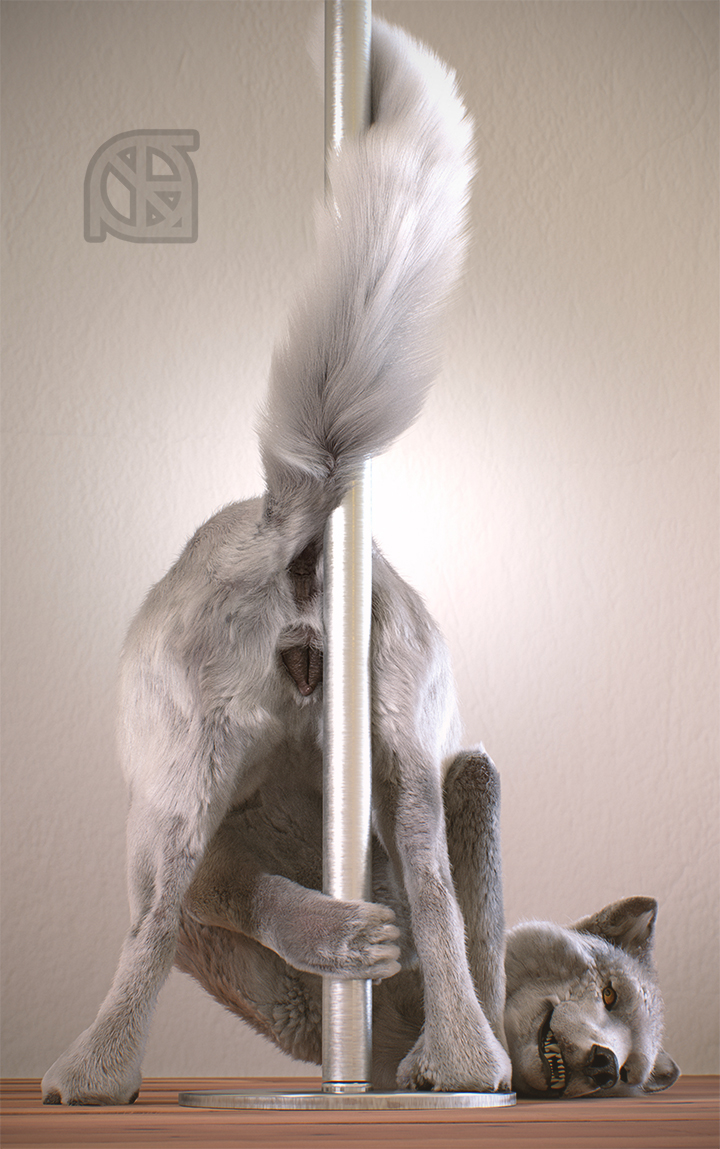 3d_(artwork) animal_genitalia animal_pussy anus ass_up bent_over black_nose butt canid canine canine_pussy canis cosmiclife digital_media_(artwork) feet female feral fur genitals grey_body grey_fur helga_(cosmiclife) looking_at_viewer looking_back mammal open_mouth paws pinup pole pose presenting presenting_anus presenting_hindquarters presenting_pussy pussy raised_tail realistic semi-anthro smile solo spread_legs spreading standing stripper_pole teeth wolf yellow_sclera
