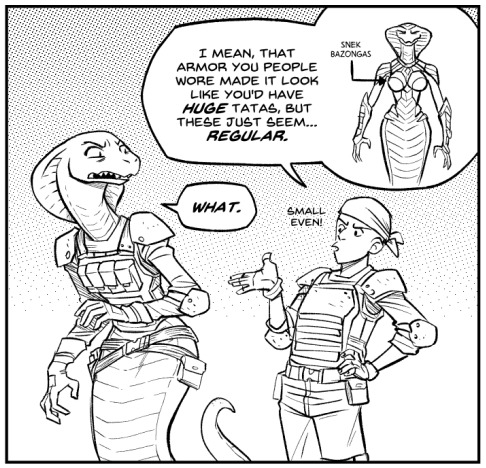 agent_torque bandanna big_breasts breasts clothed clothing dialogue duo english_text female hand_on_hip human letterbox low_res male mammal mcnostril monochrome naga reptile scalie serpentine size_difference smaller_male snake text video_games viper_(x-com) wide_hips x-com x-com:_chimera_squad